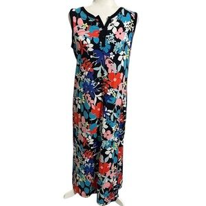 T by Talbots Womens SZ Medium Dress Multicolor Floral Cotton Stretch Sleeveless